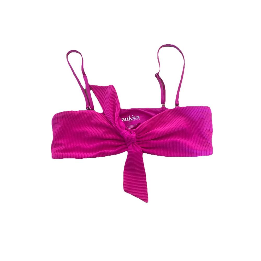 Frankie's Bikinis Enzo Tie Front Bikini Top Heart Throb hot Pink sz M ribbed